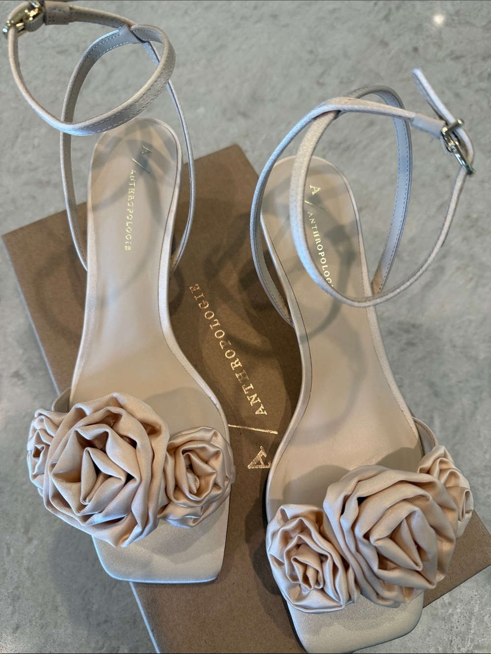 Anthropologie Blush Rose-Embellished Slingback Heels - Picture 4 of 6